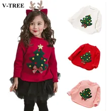 Зимние Детские рубашки с бархатной подкладкой для девочек; Верхняя одежда с высоким воротником для детей; футболки с рождественской елкой для малышей; Теплая Флисовая одежда