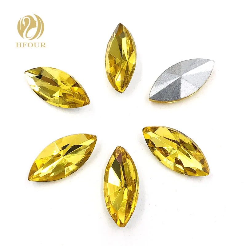 NEW Gold yellow Leaf shape pointback glue on rhinestones horse eye glass crystal Rhinestone DIY nail art/clothing Accessories | Дом и сад
