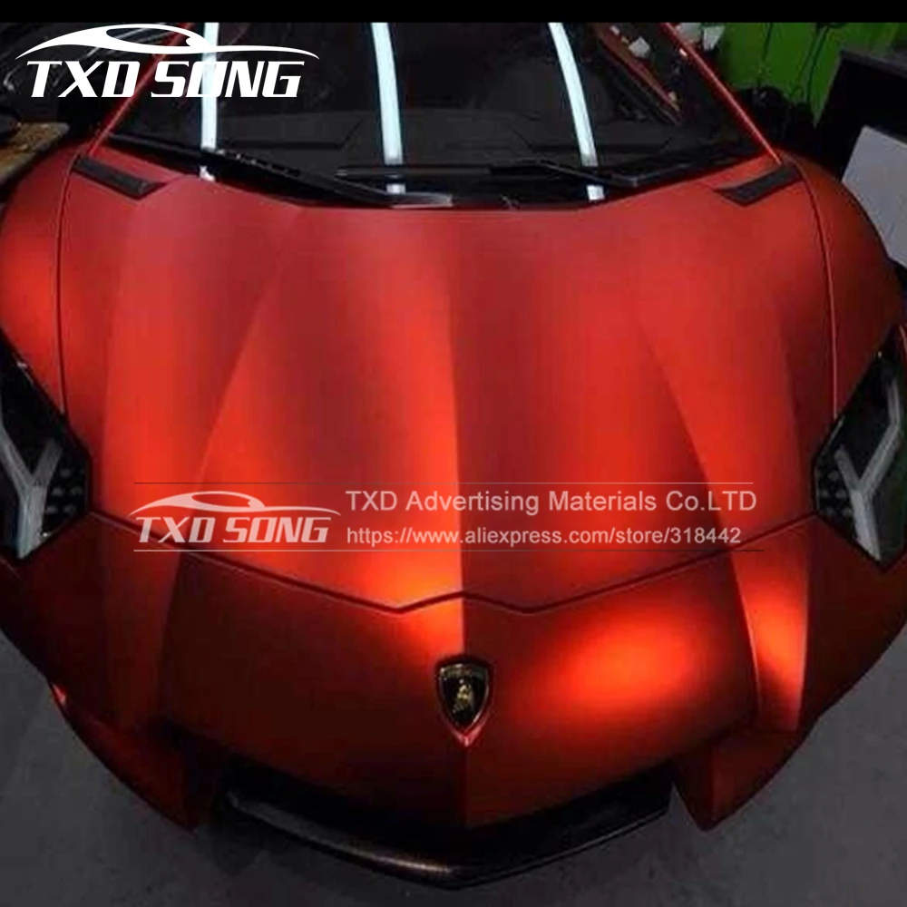 

Free Shipping 60x152CM(24x60INCH) /LOT Matt Chrome metallic red Chrome Car Body Wrapping Vinyl Sticker Films