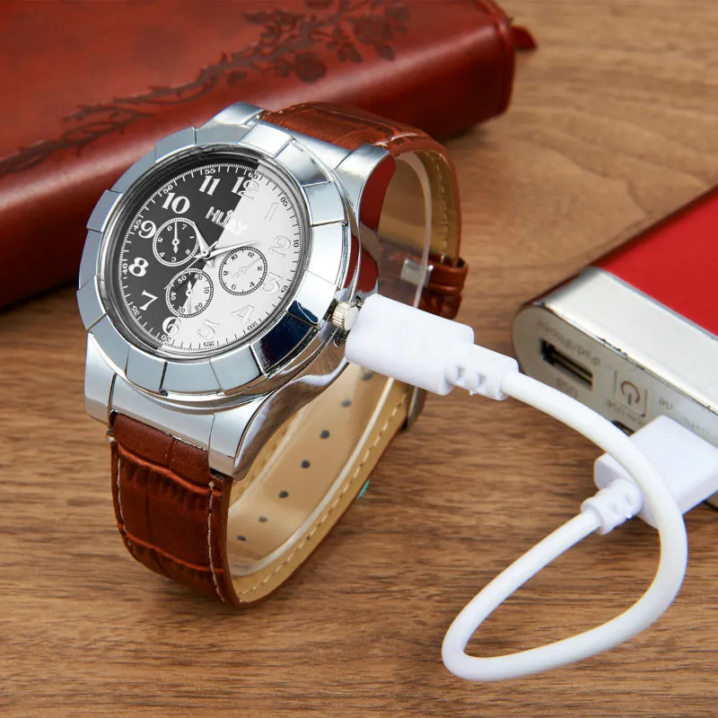 Military USB Flameless Windproof Cigarette lighter Watch Men Electric Rechargeable...