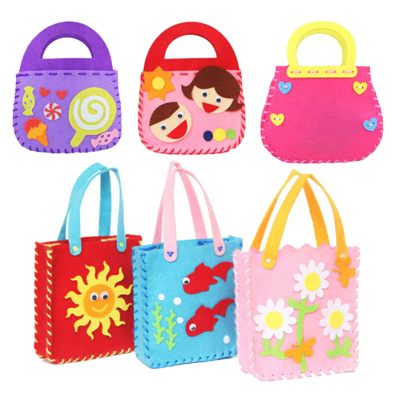 Best Children Sewing Projects Fabric Kit DIY Felt Crafts Handbag Purse Bags for Children Beginners DIY Craft Drawing Toy Random Style