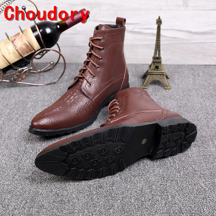 Choudory botas masculina/зимняя обувь для мужчин; Цвет черный, коричневый; натуральная кожа; водонепроницаемый военные сапоги на шнуровке; высокие ковбойские сапоги мужские