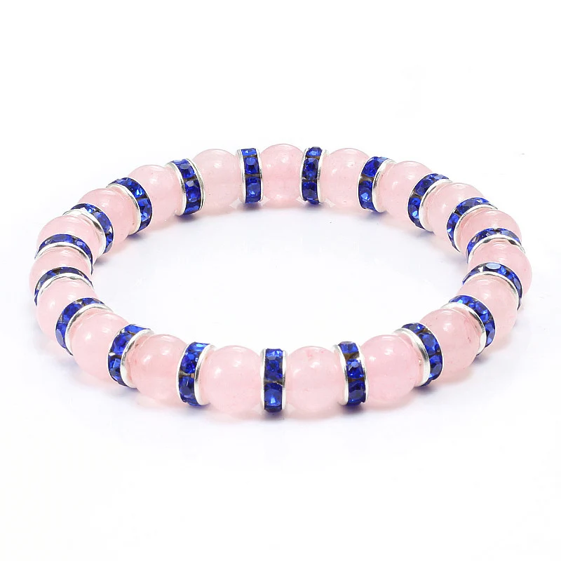 Natural Stone Pink Crystal Quartz Bracelets & Bangles For Women Men Casual Jewelry Charm Powder Beads Strand Bracelet Love Gifts