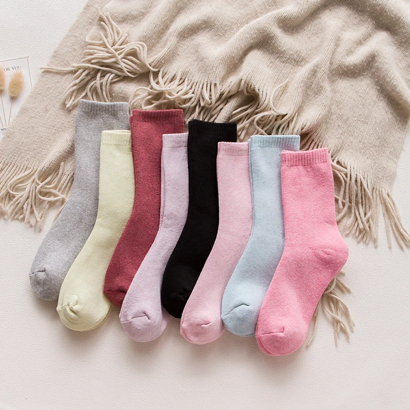 1pair Fashion Thick Cotton Women Socks Pure Color Female Winter Warm