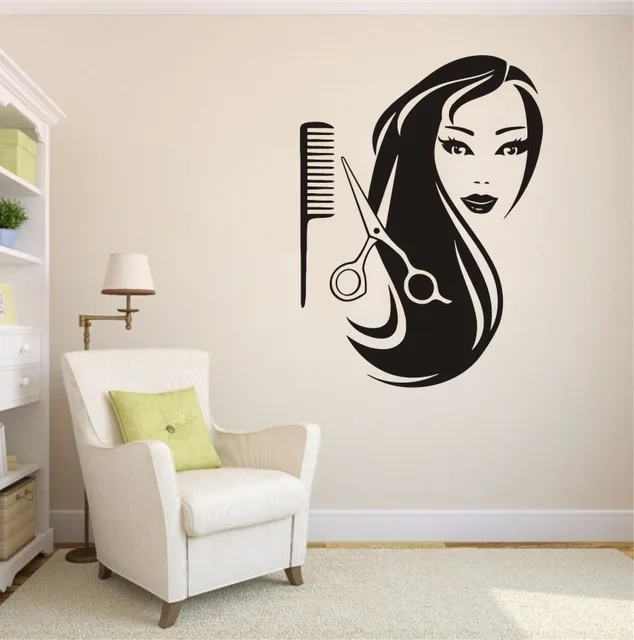 Girl Comb Scissors Hairdressing Salon Beauty Wall Sticker Home Art Design Interior Vinyl Stickers Livign Room Girl Comb Scissors Hairdressing Salon Beauty Wall Sticker Home Art Design Interior Vinyl Stickers Livign Room