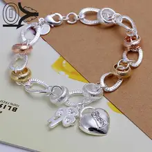 С посеребрением браслет, свадебные ювелирные изделия, аксессуары, Двуцветные Вставка "Сердце" замок ложки с цветами Браслеты