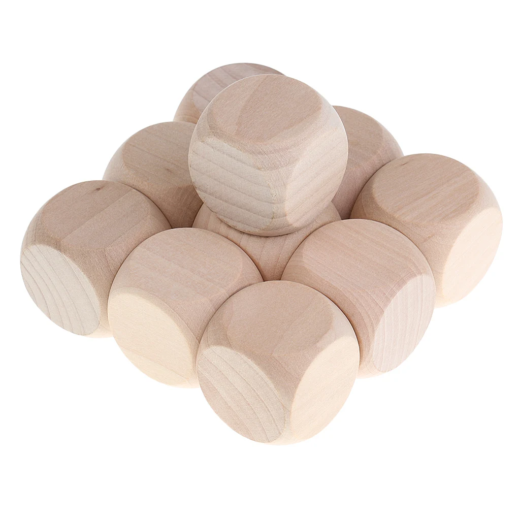 10PCS Wooden Craft Blank Dice Natural Wood Blocks Kids Art Craft Stacking Block 3cm