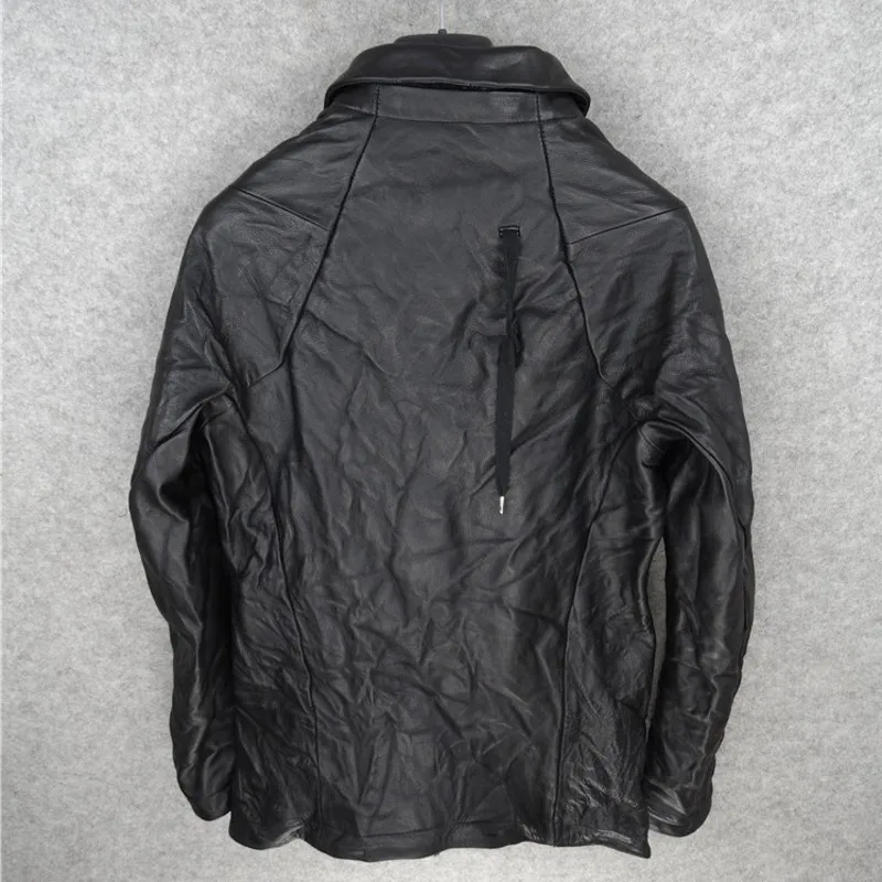 Итальянская темная Мужская Роскошная куртка из натуральной кожи датский Готический винтажный Байкерский пиджак Harajuku верхняя одежда куртки