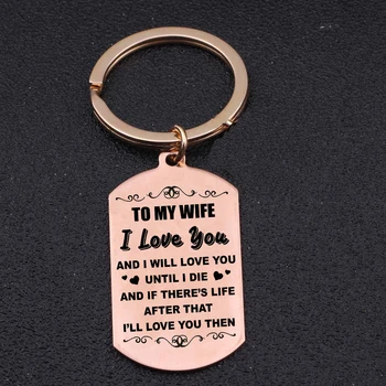 

"To My Wife I Love You"Couple Gift Keychain 3 Colors Women Bag Charm Car Keyrings Hand Stamped Birthday Anniversary Gift