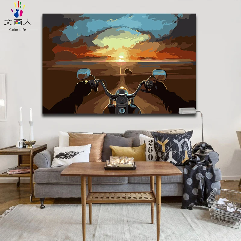 

Coloring painting by numbers Abstract Landscape Distance sky Riding a motorcycle pictures Paintings paint by numbers with color