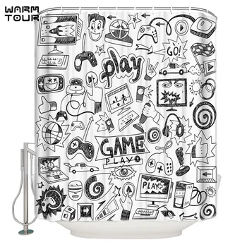

WARMTOUR Shower Curtain Black And White Sketch Style Waterproof Shower Curtain Bathroom Decor