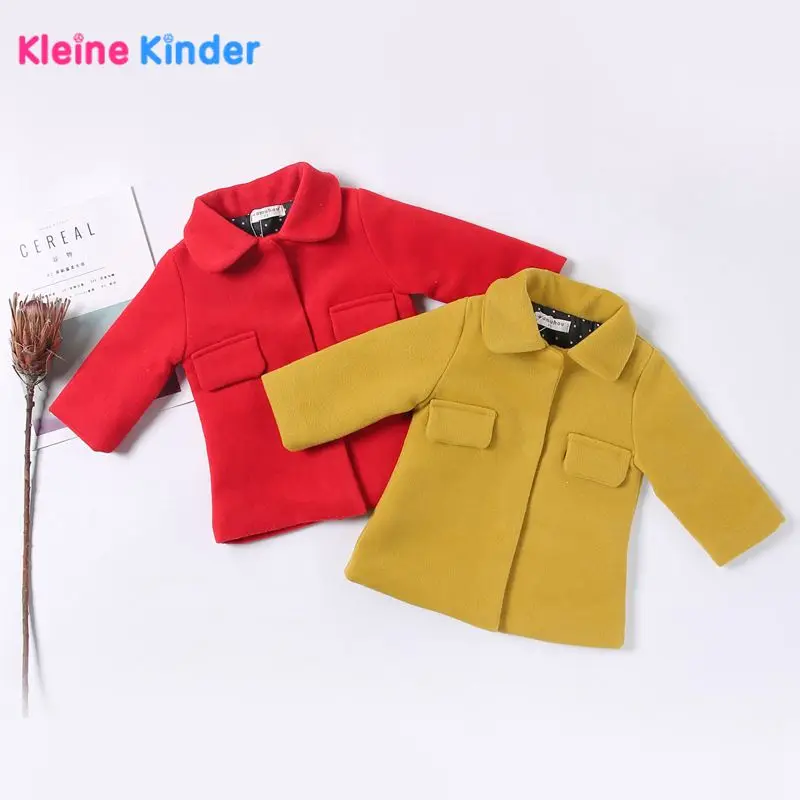

2018 Spring Fashion Thicken Wool Coat Jackets for Baby Girls Long Solid Red Kids Children's Outerwear Girl Trench Overcoat 0-2Y