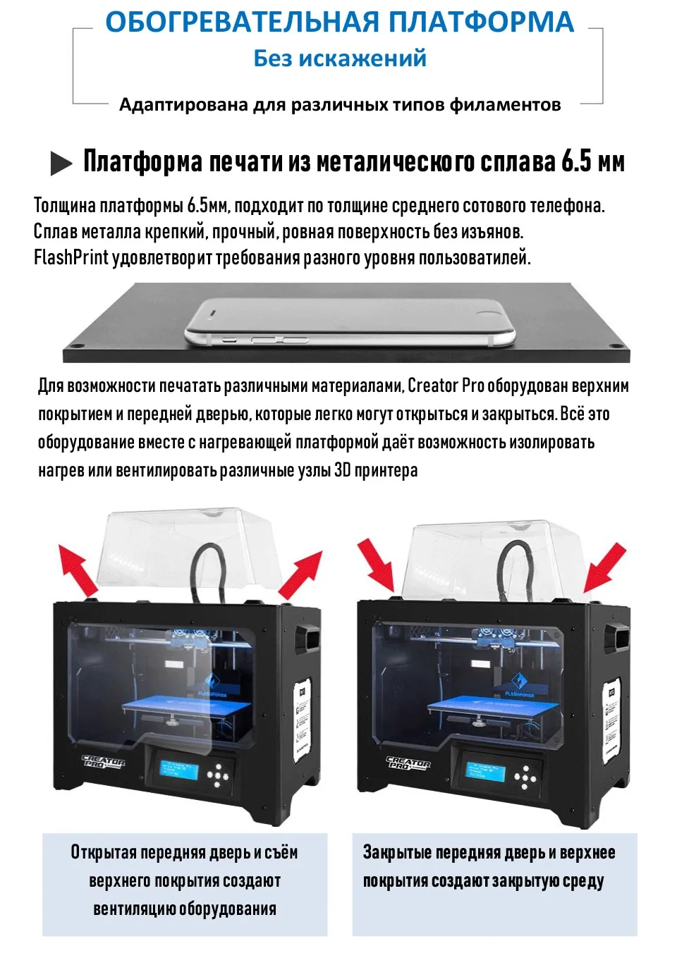 Flashforge 3d принтер Creator Pro с открытым исходным кодом 6.3 мм с подогревом алюминиевый сборки пластина двойной экструдер w/2 катушки обувь по заводским ценам