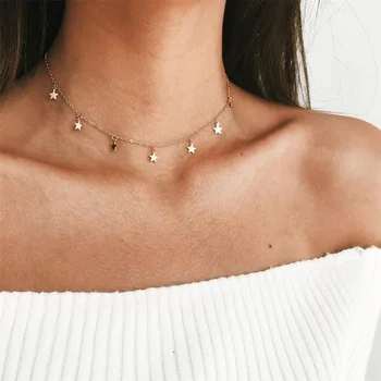 

Boho Women chocker gold Silver Chain star choker Necklace collana Kolye Bijoux Collares Mujer gargantilha Collier Femme