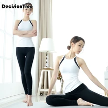 Женский комплект для йоги, в полоску, без рукавов, костюм из двух частей, Женский комплект для йоги, укороченный топ, леггинсы, сексуальная одежда для йоги, комплект для фитнеса, танцев, йоги