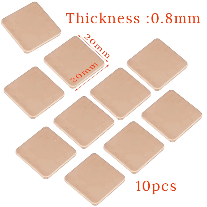 10pcs Copper Thermal Pad 20x20x0.8mm Heatsink Copper Shim Thermal Pad