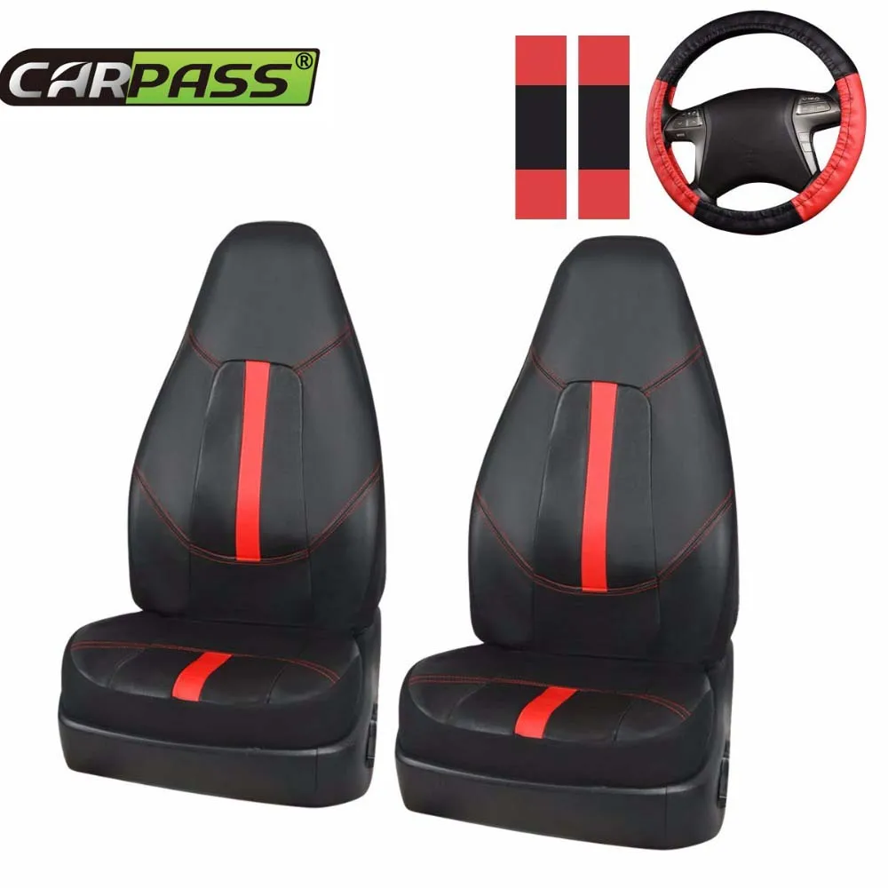 Car pass Pu Leather Universal (Two Front )Car Seat Covers with steering