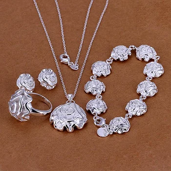 

10 Sets Women Fashion 925 Silver Jewelry Ring Set Rose Flower Stud Earrings Bracelet Necklace set New