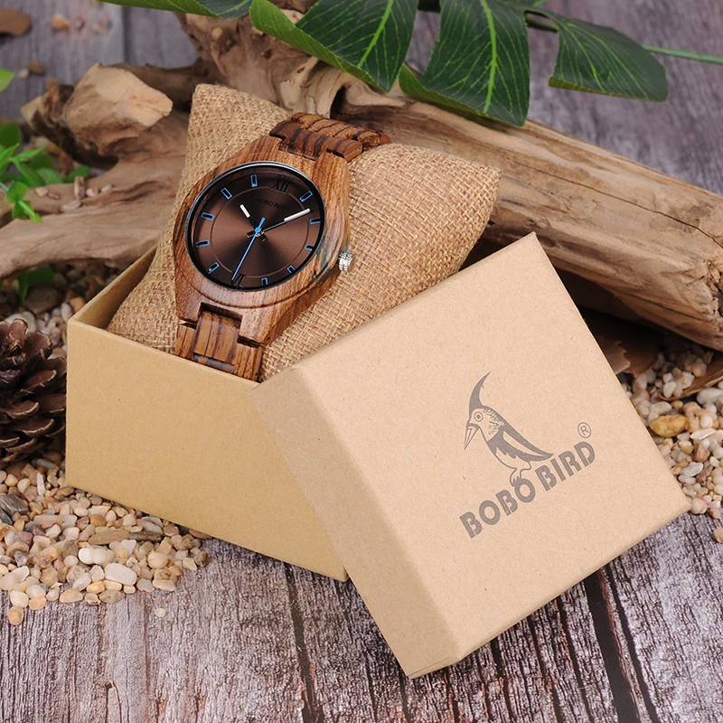 BOBO BIRD Wood Watches Unique Zebrawood and Resin Conbined Case Men Quartz Wooden Wristwatch C-eQ05
