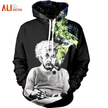 

Harajuku Style 3D Hoodie Einstein Smoking Print Hoodies Funny Couple Sweatshirts Men Women Casual Pullover Tops Dropship