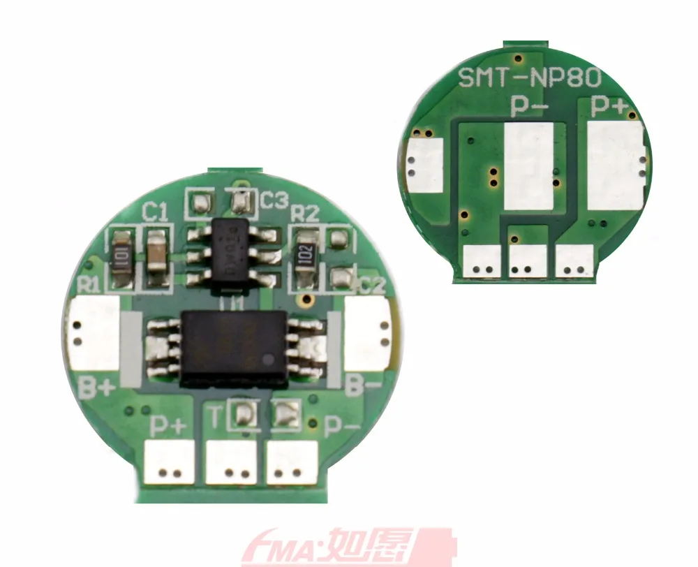 

2Pcs FMA Protection Circuit Module Round PCM for 1S 3.6v 3.7v Li-ion Li-Po Battery Charging/Discharging 2.5-10A Current SMR