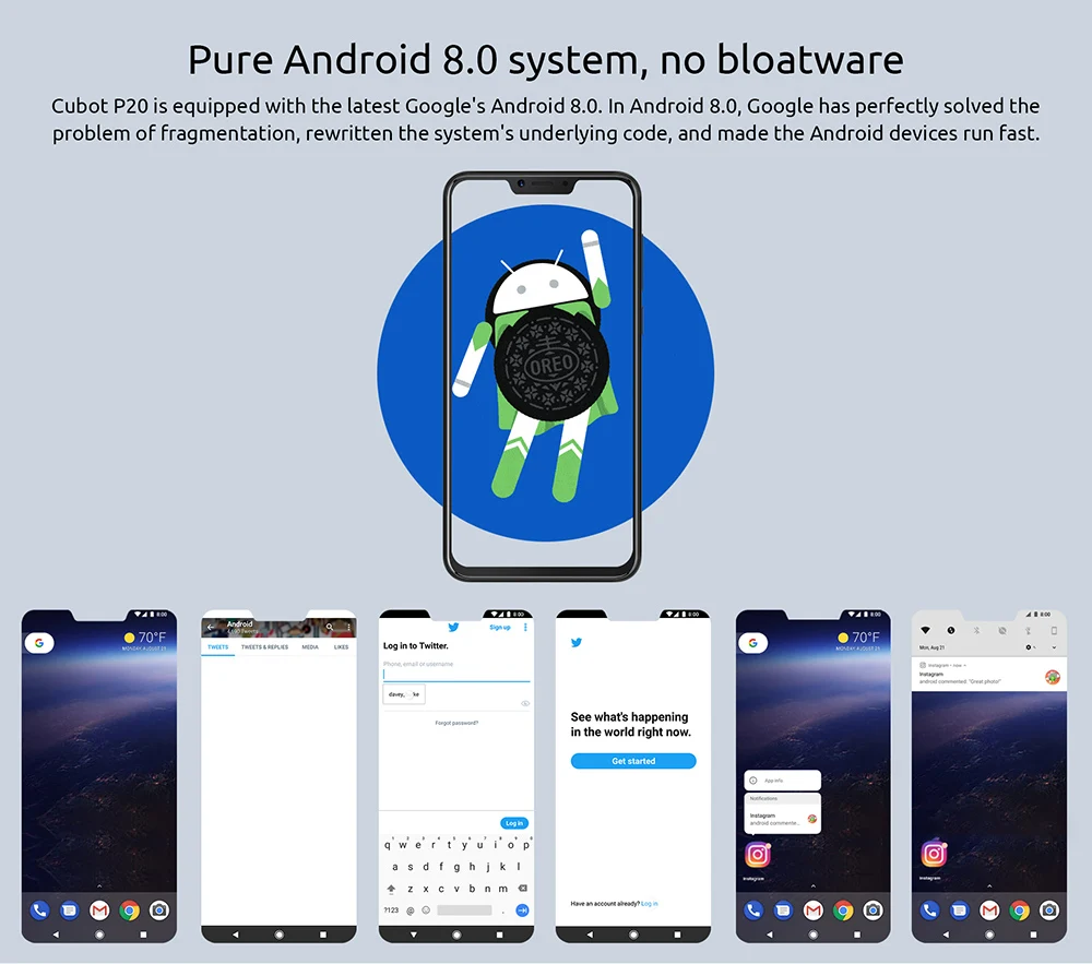 Cubot P20 4 Гб + 64 ГБ Android 8,0 19:9 6,18 "1080*2246 FHD + Notch экран телефоны Двойная камера 20MP + 2.0MP MT6750T Octa-Core 4000 мАч