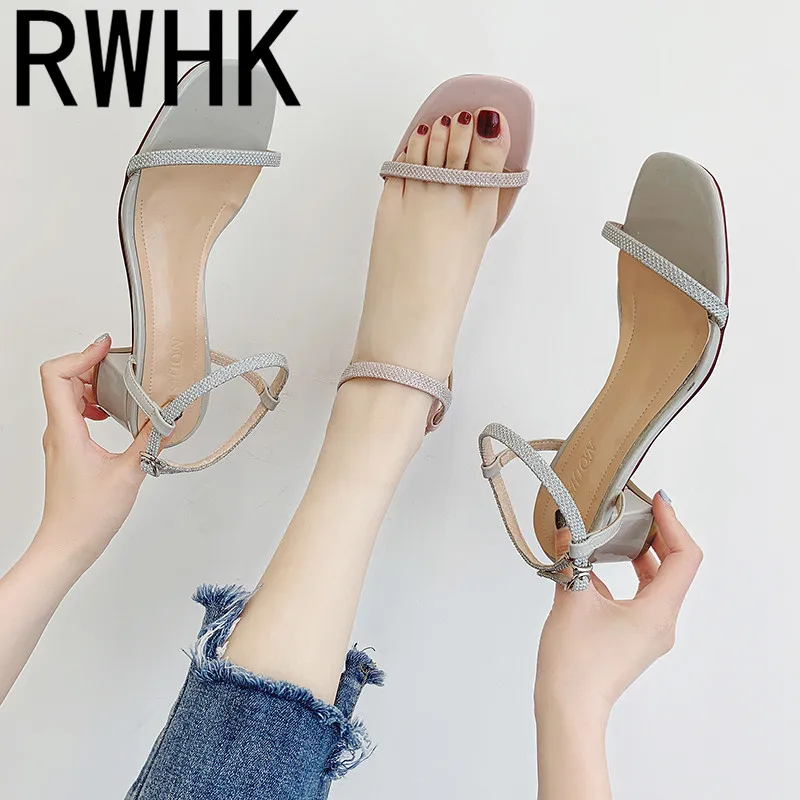

RWHK 2019 new sandals female summer word buckle with thick with high-heeled shoes fashion shoes women B239