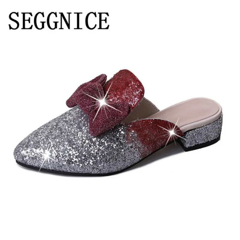 

Women Heels Slippers Bling Summer Women's Shoes Fashion Platform Slippers Wedges Shoes Leather Square Heel Slippres Plus Size