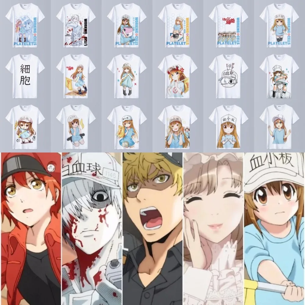 Hot Anime Harajuku Cells at Work Hataraku Saibou Platelet Neutrophil Casual Adults Unisex T-shirt Clothing Tops | Мужская одежда