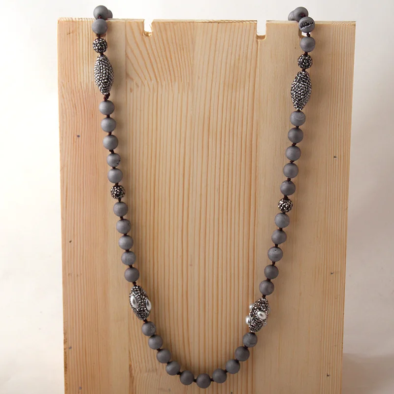 Мода природных Druzy бусины, завязанный Halsband Handmake камни овальной Pave Мяч Камень Модные Цепочки и ожерелья