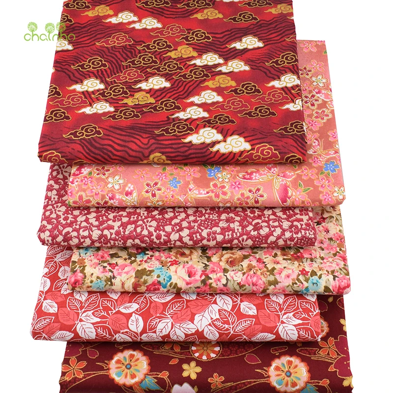 

Chainho,Dark Red Floral,Print Twill Cotton Fabric,DIY Quilting Sewing For Baby&Children's Sheet,Pillow,Toys Material, Half Meter