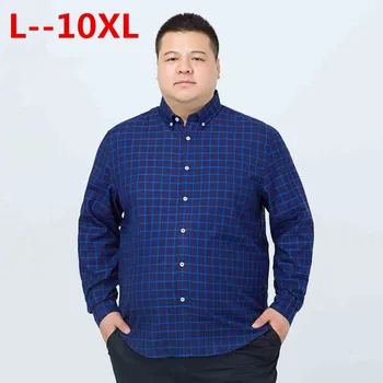 

8XL 6XL 5XL 4X 2018 100% Cotton Plaid Oxford Dress Shirt Men High Quality Mens Long Sleeve Slim Fit Casual Shirts Brand Clothing