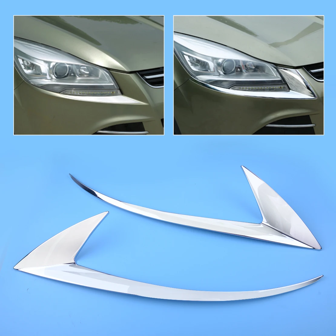 

CITALL 2Pcs ABS Chrome Front Plated Headlight Cover Head Light Lamp Eyelid Eyebrow Trim for Ford Escape Kuga 2013 2014 2015 2016