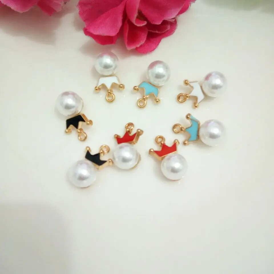 

10pcs Fashion Charms Enamels Alloy Pearl Crown Pendant Jewelry Accessories DIY Hair Bracelet Earrings Necklace Accessories 2019