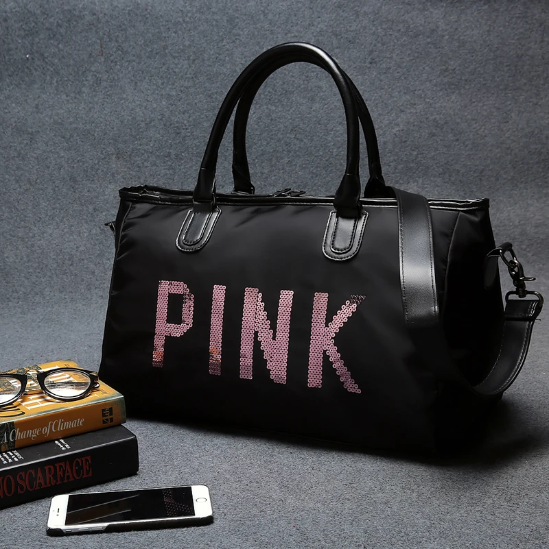 Большой Ёмкость Для женщин Для Мужчин Спортивная Сумка Дизайнерские металлические блестки розовые буквы тренажерный зал Фитнес спортивная сумка Yoga Bag для женский