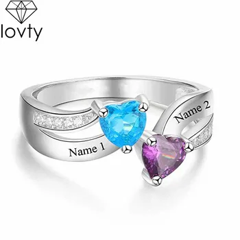 

lovty Custom Promise Ring for Her Women Double Personalized Birthstones Engagement Rings Engraved Name Rings Dropshipping