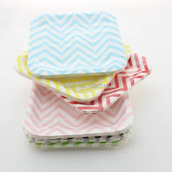 

7 Inch (18cm) 720pcs (12pcs/pack ) Square Paper Dishes Striped Polka Dot Chevron Christmas Party Supplies Plates Free Shipping