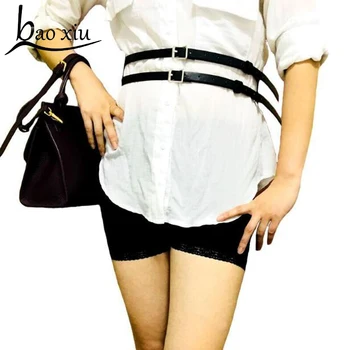 

Female New Fashion personality belt silver buckle belt female double buckle binling Strap suspeder belt waist Belt Accessories