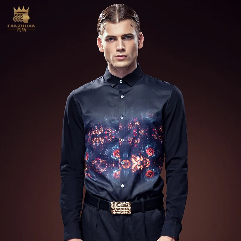 Модная повседневная мужская рубашка FanZhuan с воротником и вышивкой черного шипа, 612017, китайская Асимметричная рубашка