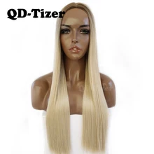 QD-Tizer светлые волосы длинные прямые Омбре блонд цвет без шнурка парик бесклеевой темный корень синтетические парики для черных женщин