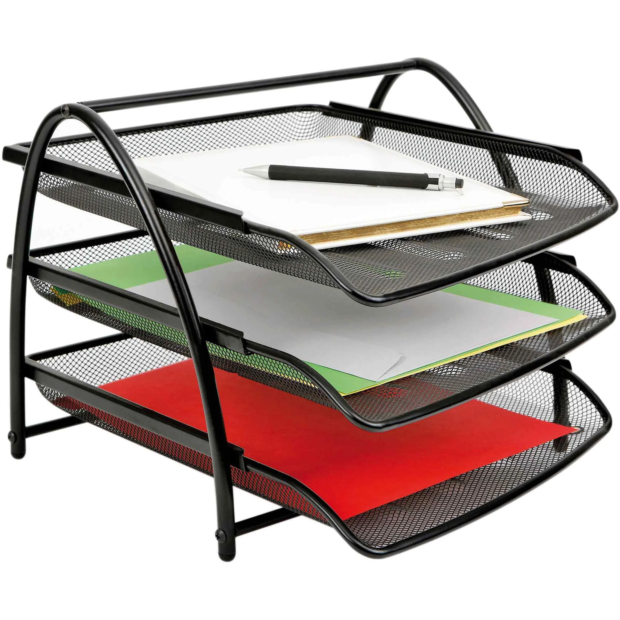 

3 Tiers Letter Trays Steel Mesh Desk Organizer Black Mesh Paper Storage Shelf Document Organizer Office Equipment