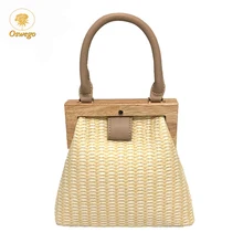 Oswego, Соломенная Сумка, новинка, модная, с деревянным зажимом, женская сумка на плечо, летняя, для путешествий, пляжная сумка, роскошные сумки, женские сумки, дизайнерские