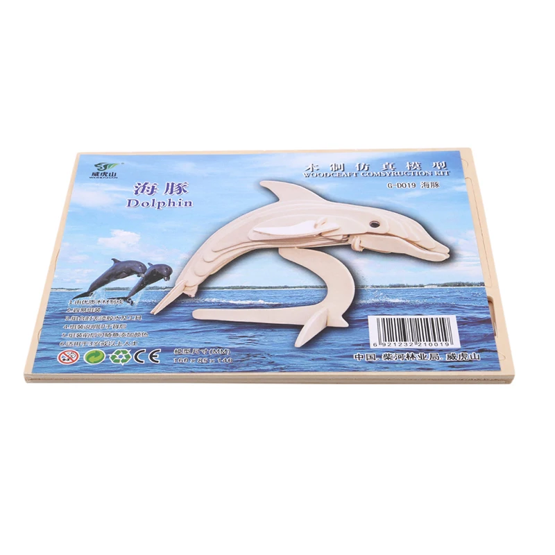

3D Wooden Puzzle Assembled Sea Animals Dolphin Model DIY Painted Color Educational Toy Creative Jigsaw Puzzles