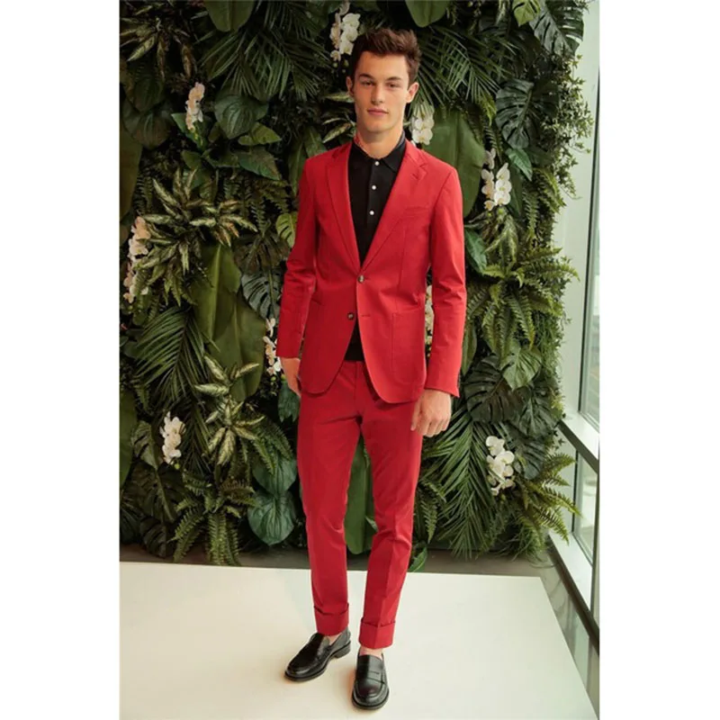 Fashion Red Groom mens suit Tuxedo Slim Fit Blazer Men wedding Suits