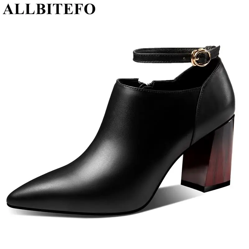 

ALLBITEFO natural genuine leather women shoes high heels shoes pointed toe high quality zip sexy office spring ladies shoes