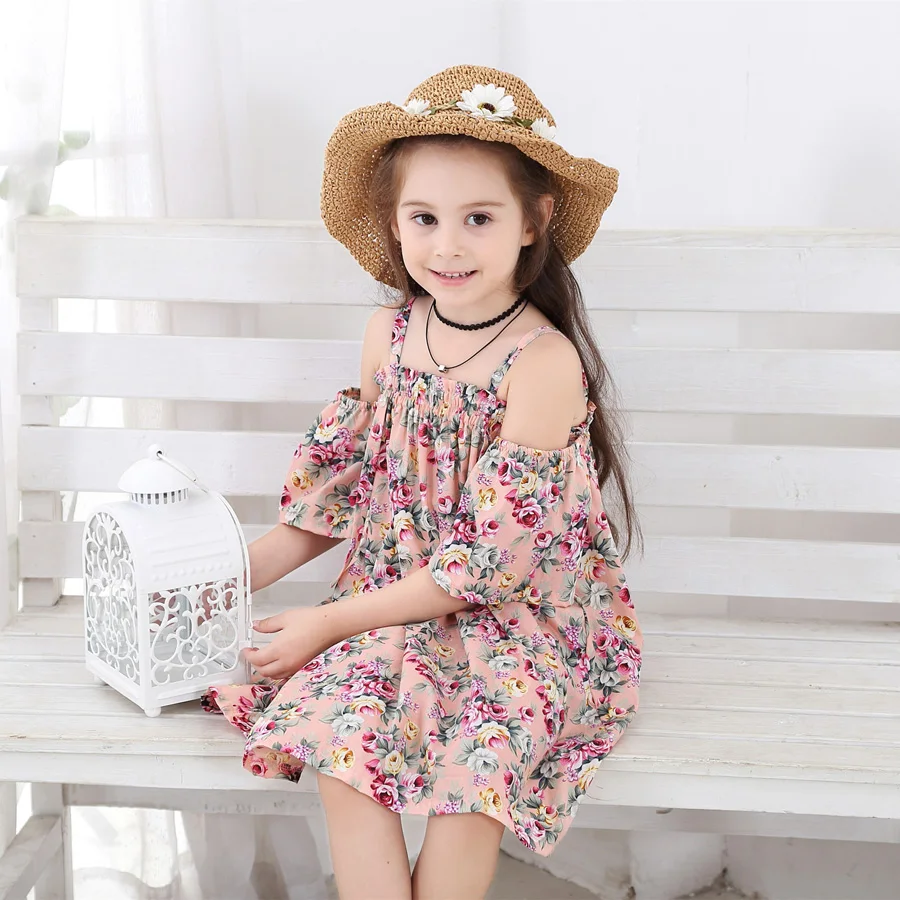 Fashion Floral Girls Summer Dress Kids Cotton Sleeveless Casual Sundress Teenage Strapless Clothes Princess Dress (1)