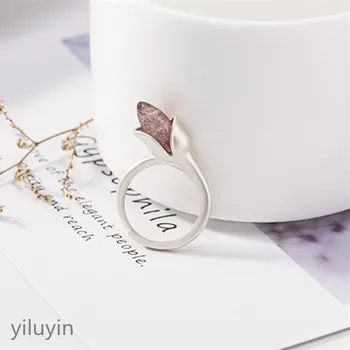 

KJJEAXCMY boutique jewelry S925 Sterling Silver sandblasting natural strawberry crystal Magnolia ring simple personality fresh