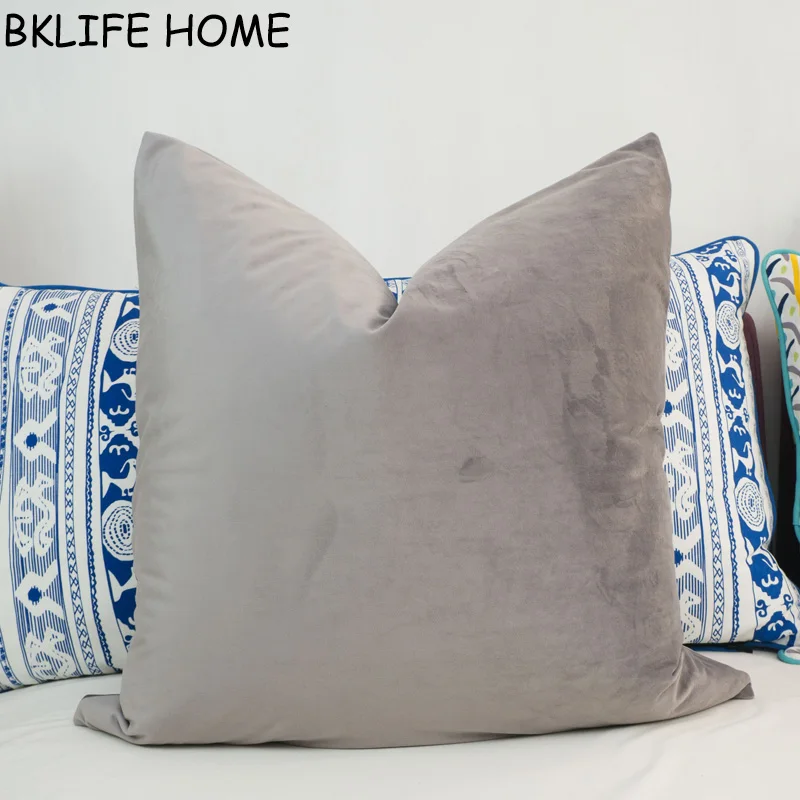 

High Quality Soft Medium Gray Velvet Cushion Cover Gray Pillow Case No Balling-up Without Stuffing