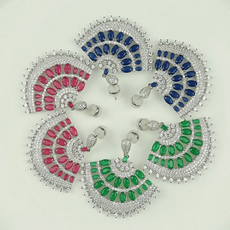 

[MeiBaPJ]Fashion Personality AAA Colour Zircon Sector Earrings Pure S925 Sterling Silver Earrings Fine Jewelry For Women