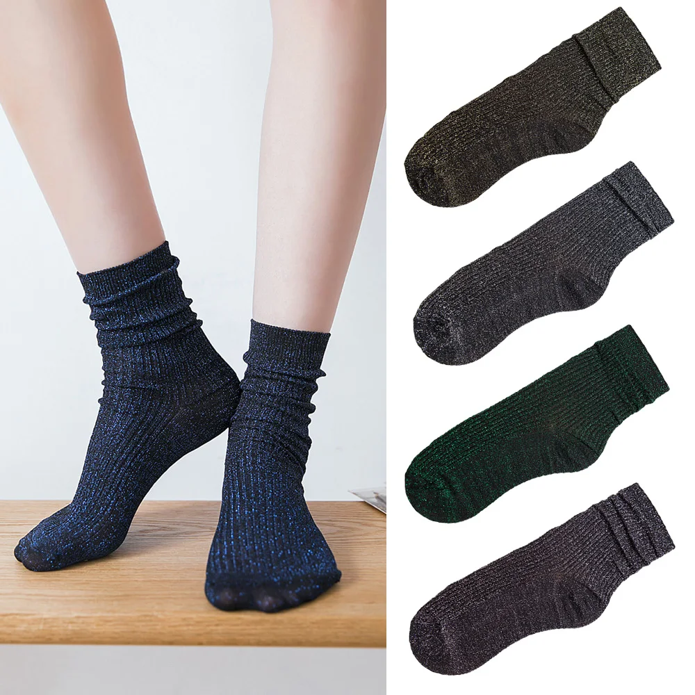 Женские блестящие носки-трубы средней высоты высокого качества удобные тонкие носки SCKHC0015